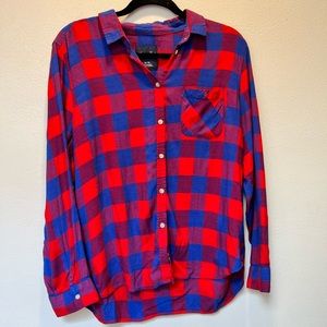 American Eagle Red and Blue Plaid Women Button-Down XL